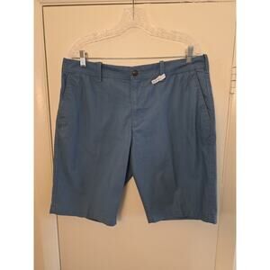 Express Mens Khakis Shorts 34 Blue Flat Front Casual Pockets Cotton Classic Fit